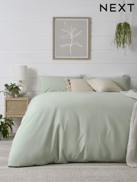 Green Pale Sage Cotton Rich Plain Duvet Cover and Pillowcase Set (U09540) | €23.50 - €59