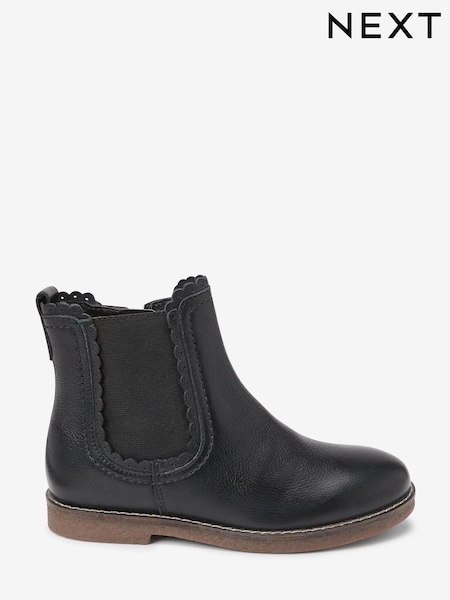 Black Leather Scallop Premium Chelsea Boots (U09772) | €33 - €40