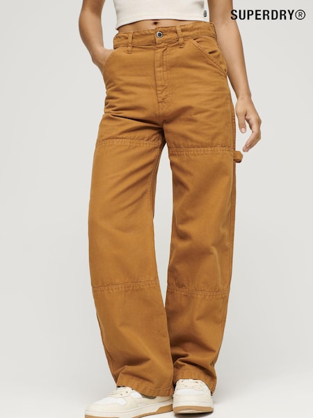 Superdry Organic Cotton Vintage Wide Carpenter Brown Cargo Trousers (U09821) | €18.50