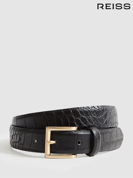Musta - Reiss Molly Leather Crocs Kohokuvioitu Vyöt (U09889) | €79