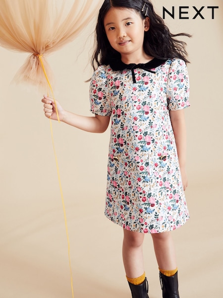 Pink Ditsy Jacquard Collar Dress (3mths-16yrs) (U10073) | €18 - €24