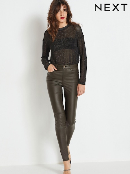 Khaki Green Coated Skinny Jeans (U10227) | €10