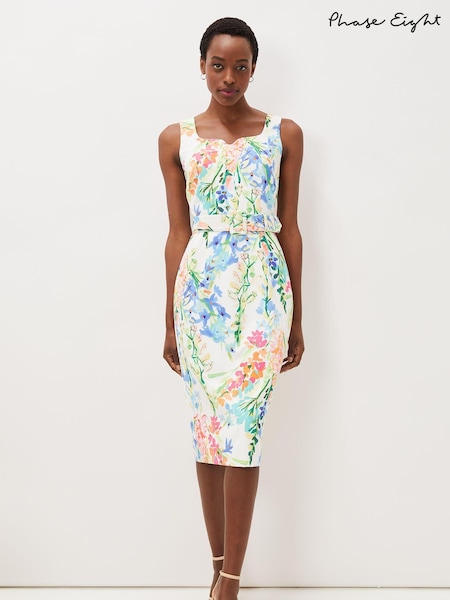 Phase Eight White Floral Serina Midi Dress (U10299) | €60