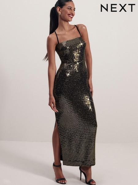 Gold Sequin Midi Dress (U10328) | €22