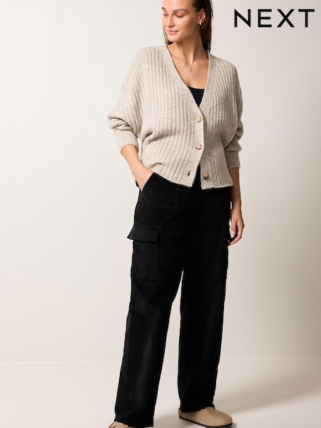 Black Corduroy Cargo Trousers (U10356) | €10