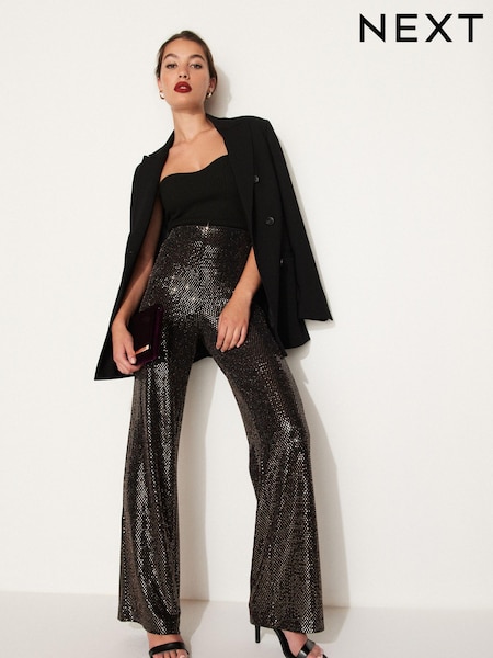 Gold Sequin Wide Leg Trousers (U10409) | €21