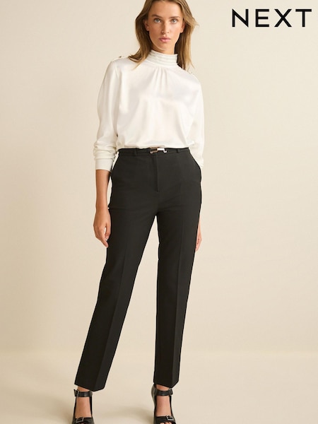Schwarz - Belted Taper Trousers (U10413) | 10 €