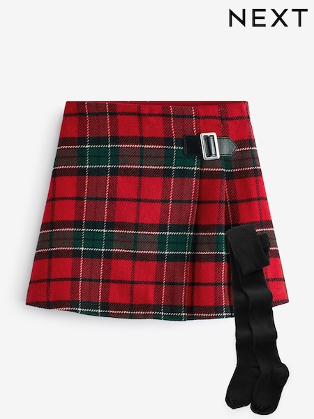 Red Check Skirt And Tights Set (3-16yrs) (U10669) | €21 - €25