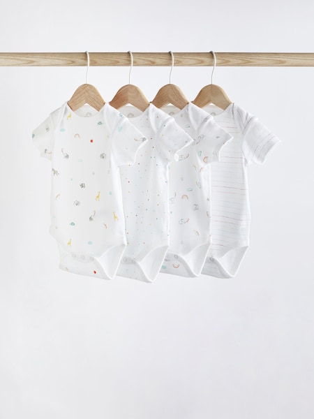 White Bright Animal 4 Pack Baby Printed Short Sleeve Bodysuits (U10726) | €2.50 - €3.50