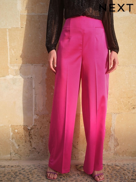 Розовый - Satin Super Wide Leg Trousers (U10872) | €17