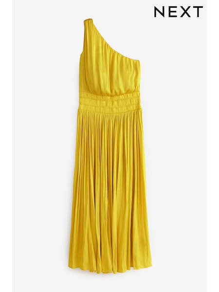 Желтый - Satin One Shoulder Pleated Midi Dress (U10876) | €24