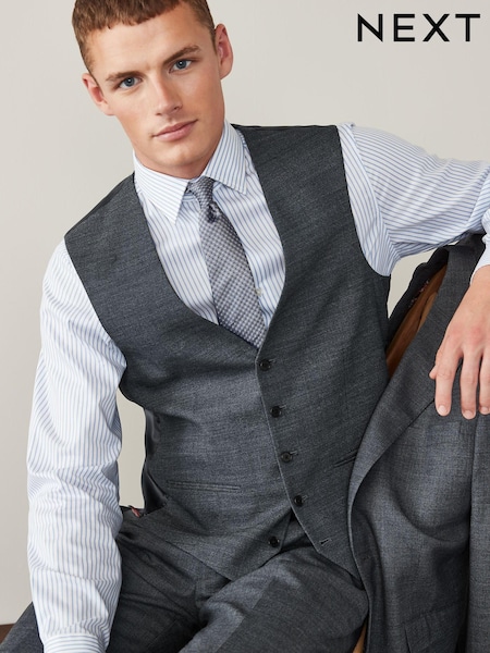 Grey Wool Blend Textured Suit: Waistcoat (U11134) | €33
