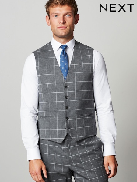 Grey Windowpane Check Suit: Waistcoat (U11146) | €20