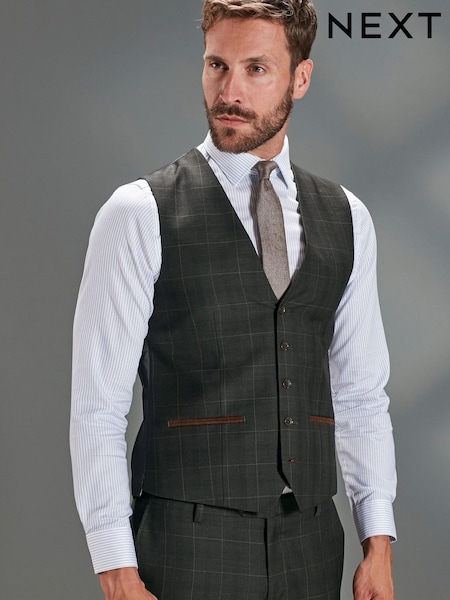 Green Signature Empire Mills 100% Wool Check Suit: Waistcoat (U11164) | €36