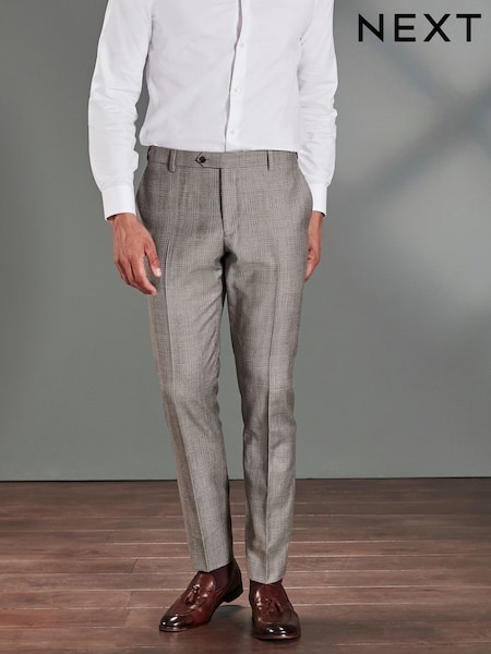 Taupe Brown Slim Fit Signature Empire Mills 100% Wool Check Suit: Trousers (U11166) | €20