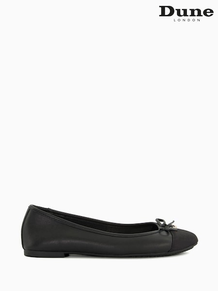 Dune London Black Dark Wide Fit Hallo Charm Trim Leather Ballet Shoes (U11365) | $114