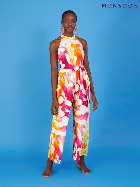 Monsoon Pink Elaxi Abstract Print Jumpsuit (U11957) | €37