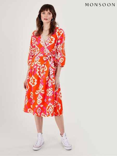 Monsoon Orange Aspen Wrap Dress in Linen Blend (U11962) | €56