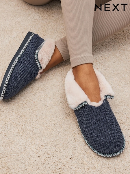 Navy Blue Corduroy Shoot Slippers (U11979) | €4