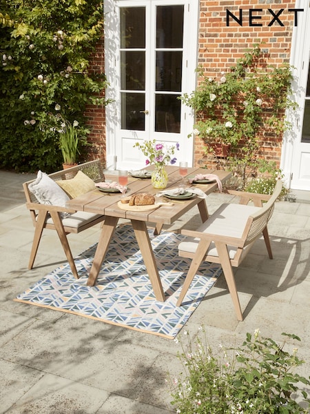 Natural Amalfi Garden 6 Seater Wooden Dining Table and Bench Set (U11989) | €1,225