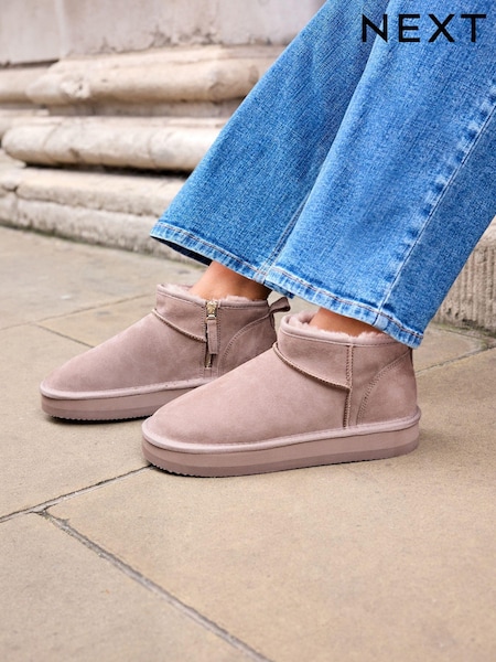 Pink Shower Resistant Faux Fur Lined Suede Ankle Boots (U12003) | €18