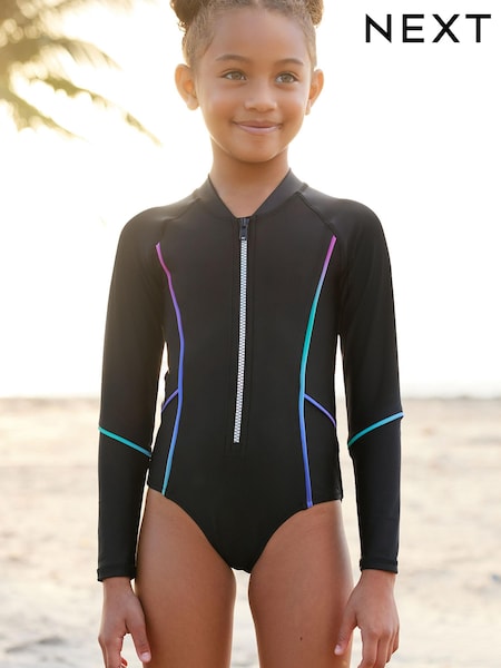 Schwarz/Rosa mit Farbverlauf - Langärmliger Badeanzug (3–16 Jahre) (U12058) | 19 € - 25 €