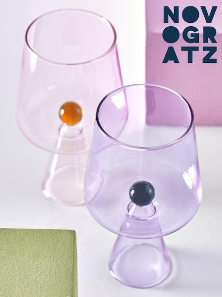 Novogratz Set of 2 Pink/Lilac Purple Ball Detail Wine Glasses (U12105) | €29