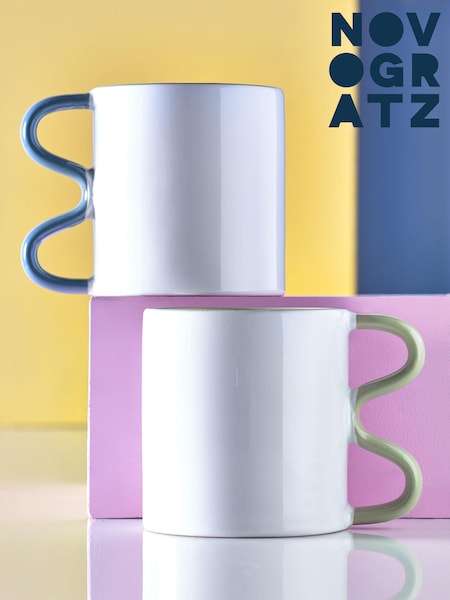 Novogratz 2 Pack White contrast Wiggle Handle Mugs with Slogan (U12107) | €9