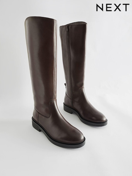 بني - Forever Comfort® Leather Rider Knee High Boots (U12122) | ‏386 ر.ق.