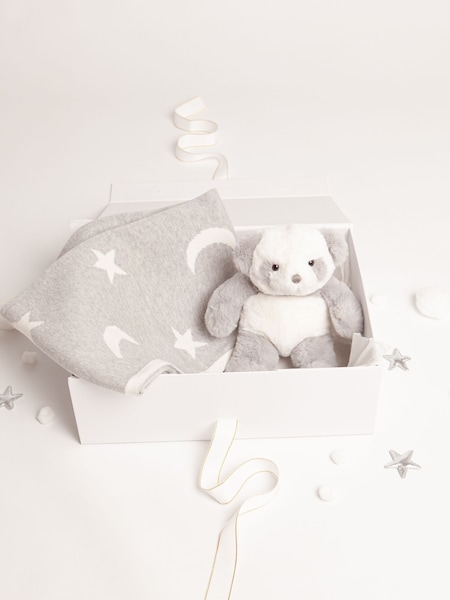 Babbico Grey Panda Plush Toy With Moon And Star 100% Cotton Blanket 2 Piece Baby Gift Set (U12342) | €47