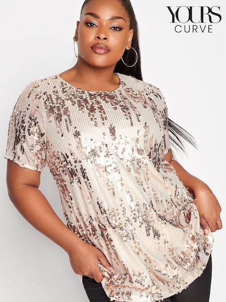 Yours Curve Gold London Sequin Abstract Ombre Front T-Shirt (U12457) | €21.50