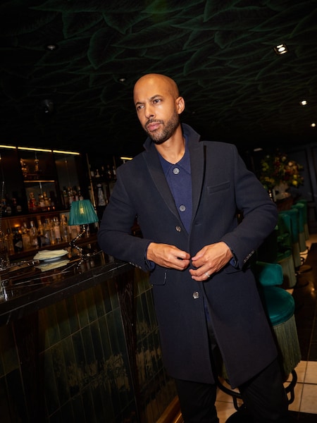 Navy Blue Signature Italian Wool Rich Epsom Overcoat With Cashmere (U12604) | € 59