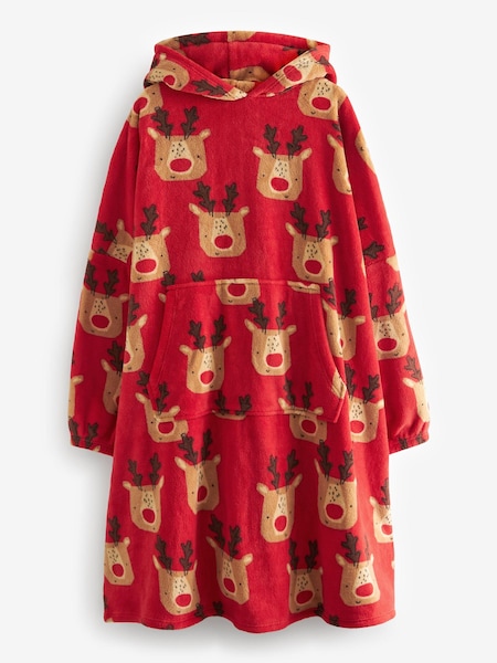 Red Reindeer Matching Family Womens Oversized Blanket Hoodie (U12606) | €24
