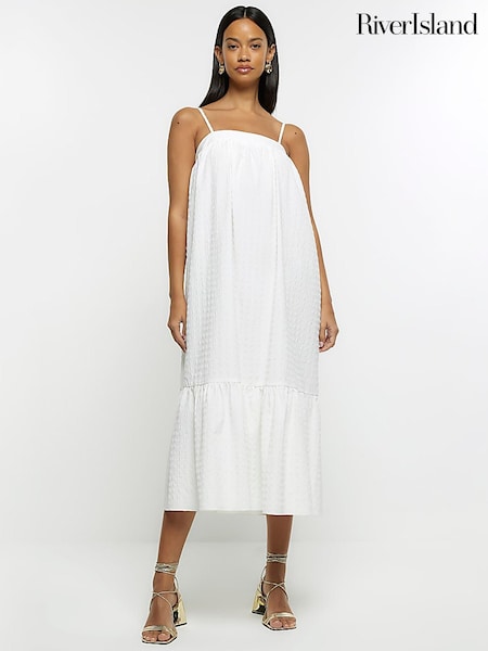 River Island Maxi Smock White Dress (U12662) | €15