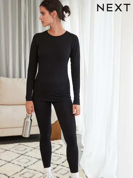 Black Rib Fleece Leggings (U12691) | 81 QAR