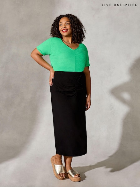 Live Unlimited Curve Ruched Front Jersey Black Skirt (U12932) | €16.50