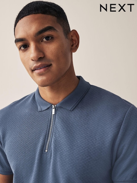 Blue Short Sleeve Textured Polo Shirt (U13551) | €7