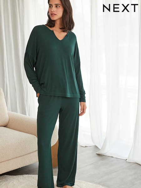 Dunkelgrün - Rib Long Sleeve Pyjamas (U13853) | 10 €
