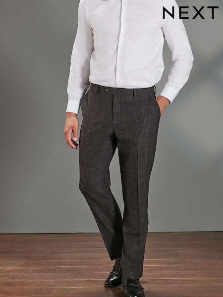 Brown Regular Fit Signature Tollegno Wool Check Suit: Trousers (U15804) | €66