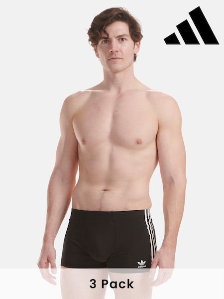 Schwarz - Adidas Flex Boxershorts aus Baumwolle mit 3 Streifen, 3er-Pack (U16230) | 23 €
