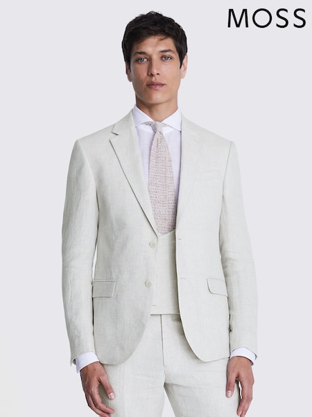 Naravni - Standardni kroj - Moss Slim Fit Puppytooth Linen Suit Jacket (U16347) | € 204 - € 236