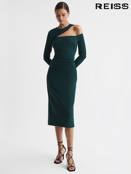 Reiss Teal Tiffany Bodycon Off-The-Shoulder Midi Dress (U16458) | €524