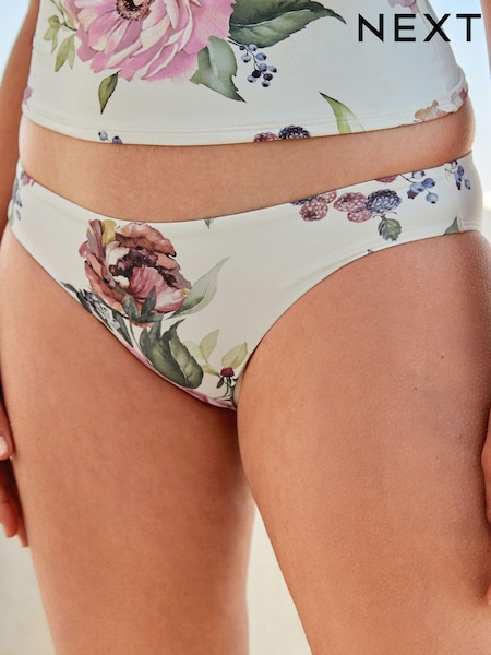 White Floral High Leg Briefs Tummy Control Bikini Briefs (U17855) | €6