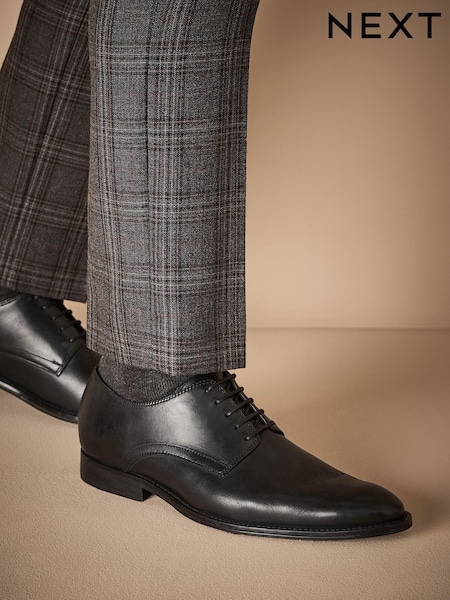 Black Wide Fit Signature Leather Plain Derby Shoes (U18720) | €21