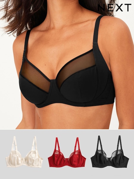 Red/Black/Cream DD+ Non Pad Full Cup Bras 3 Packs (U18735) | €6