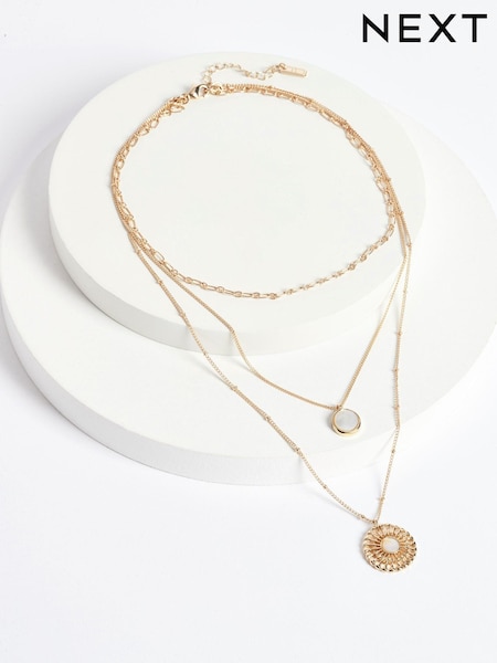Guld ton - Floral 3 Row Necklace (U18750) | kr200