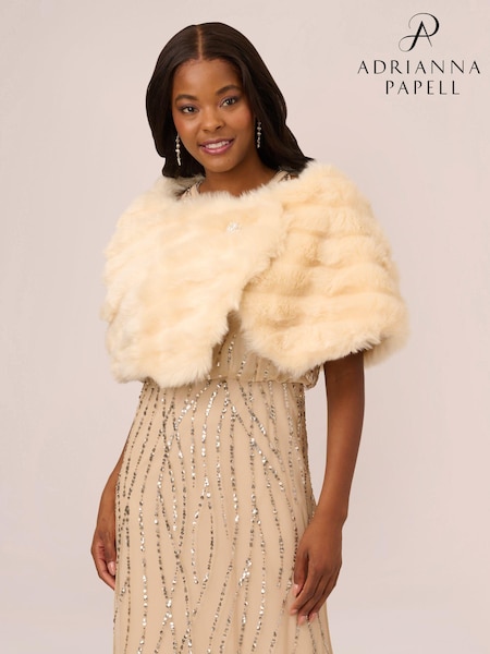 Adrianna Papell Natural Faux Fur Brooch Coverup (U18791) | €187