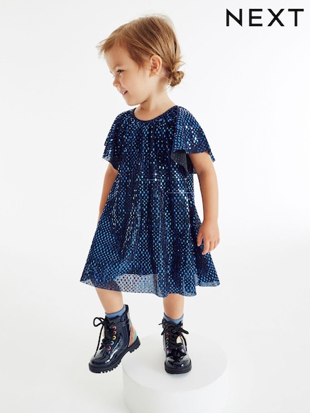 Blau - Partykleid mit Schleifenpailletten und Engelsärmeln (6M.–10J.) (U18865) | 13 € - 17 €