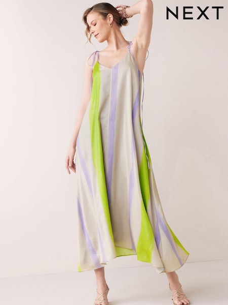 Разноцветные - Satin Painterly Stripe Print Midi Slip Dress (U19380) | €18