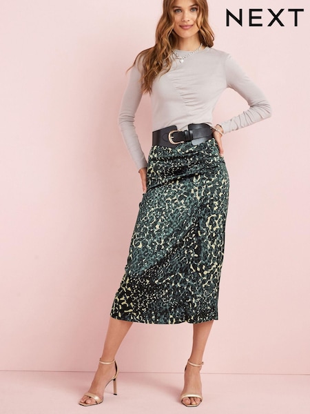 animal - Jupe mi-longue à fronces en satin et jacquard (U20296) | € 10
